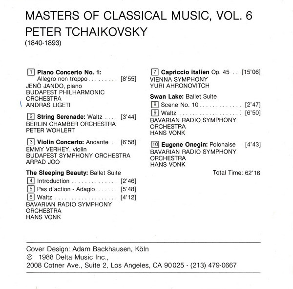 Pyotr Ilyich Tchaikovsky - Masters Of Classical Music, Vol.6 • Peter Tchaikovsky (CD, Comp) (Near Mint (NM or M-)) - Image 4