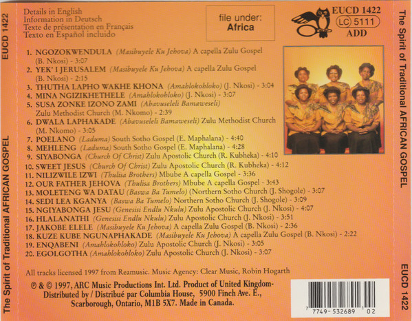 Various - The Spirit Of Traditional African Gospel (CD, Club) (Near Mint (NM or M-)) - Image 2