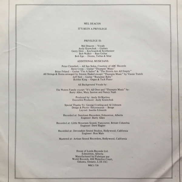 Mel Deacon - It's Been A Privilege (LP, Album) (Mint (M)) - Image 4