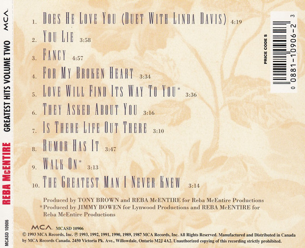 Reba McEntire - Greatest Hits Volume Two (CD, Comp) (Near Mint (NM or M-)) - Image 2