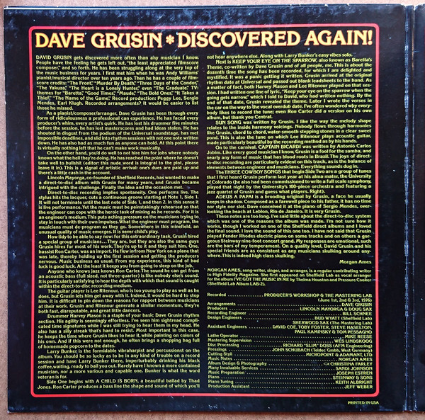 Dave Grusin - Discovered Again! (LP, Album, Ltd, Dir) (Very Good Plus (VG+)) - Image 2