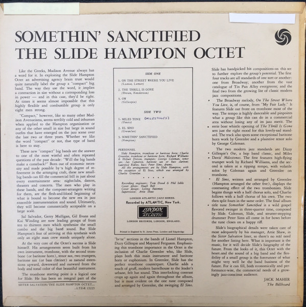 Slide Hampton Octet - Somethin' Sanctified (LP, Album) (Very Good Plus (VG+)) - Image 2
