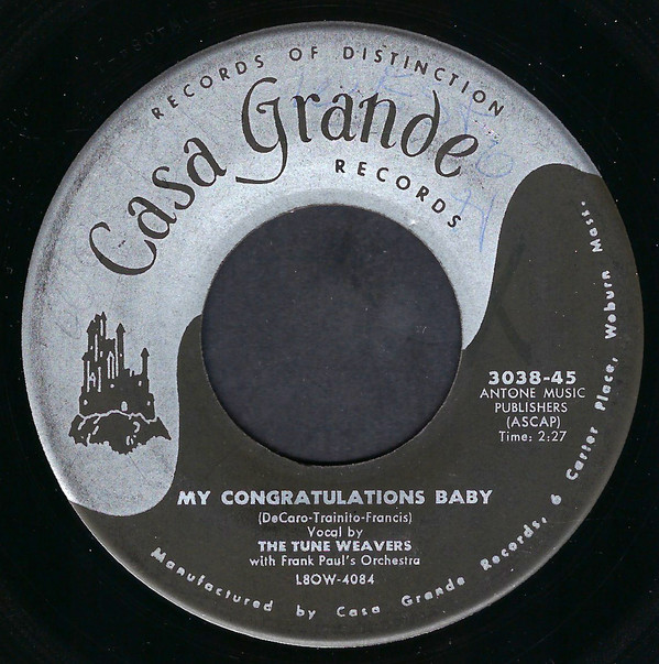 The Tune Weavers With Frank Paul's Orchestra - My Congratulations Baby / This Can't Be Love (7") (Near Mint (NM or M-))