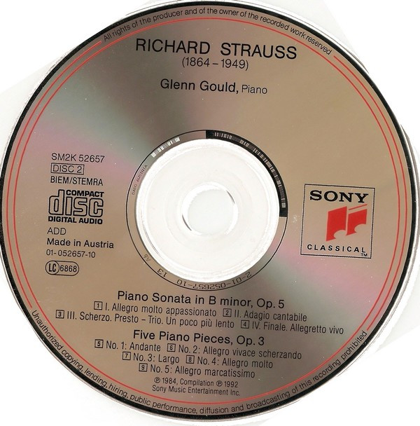 Glenn Gould, Richard Strauss, Elisabeth Schwarzkopf, Claude Rains - Ophelia-Lieder, Op. 67; Enoch Arden, Op. 38; Piano Sonata, Op. 5; 5 Piano Pieces, Op. 3 (2xCD, Comp, RM) (Near Mint (NM or M-)) - Image 4