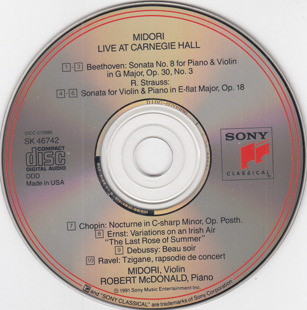 Midori*, Robert McDonald - Live At Carnegie Hall (CD, Album, DAD) (Near Mint (NM or M-)) - Image 3