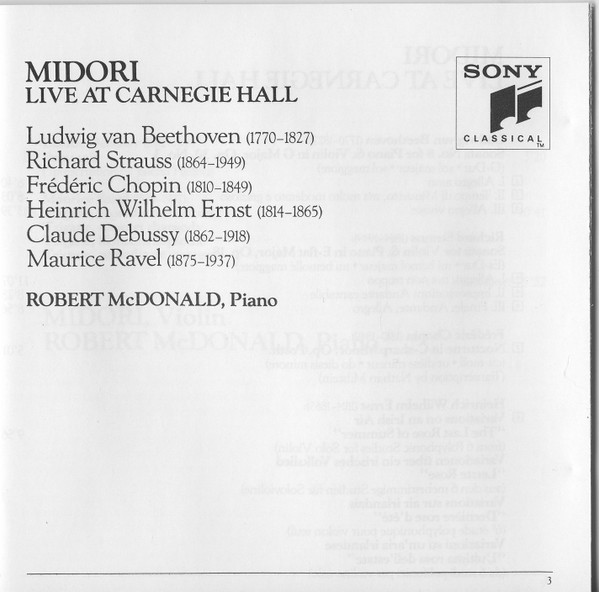 Midori*, Robert McDonald - Live At Carnegie Hall (CD, Album, DAD) (Near Mint (NM or M-)) - Image 5