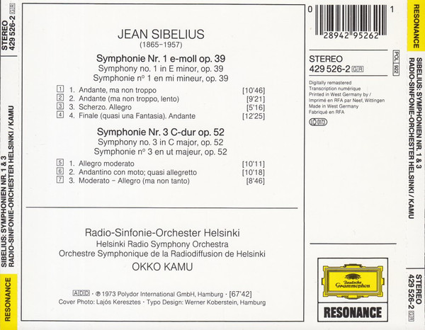 Sibelius* - Radio-Sinfonie-Orchester Helsinki*, Okko Kamu - Symphonien Nr. 1 & 3 (CD, RE, RM) (Near Mint (NM or M-)) - Image 2