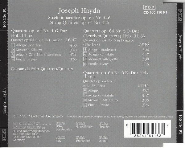 Joseph Haydn - Streichquartette Op.64 Nr. 4-6 (CD) (Near Mint (NM or M-)) - Image 2