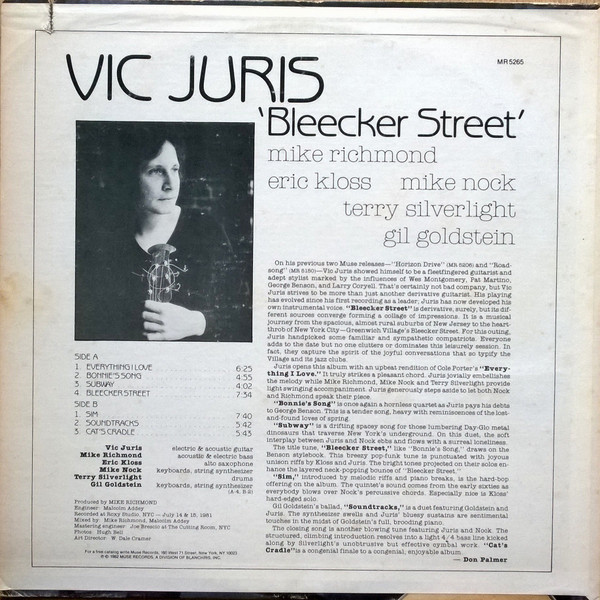 Vic Juris - Bleecker Street (LP, Album, Promo) (Very Good Plus (VG+)) - Image 2
