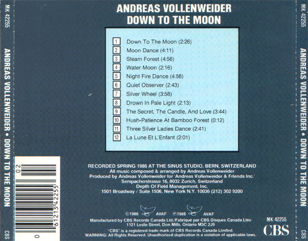 Andreas Vollenweider - Down To The Moon (CD, Album) (Near Mint (NM or M-)) - Image 2