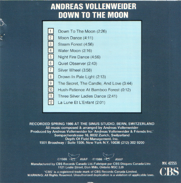 Andreas Vollenweider - Down To The Moon (CD, Album) (Near Mint (NM or M-)) - Image 5