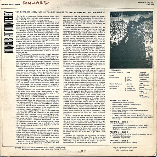 Charles Mingus - Mingus At Monterey (2xLP, Album, Mono, Bal) (Very Good Plus (VG+)) - Image 2