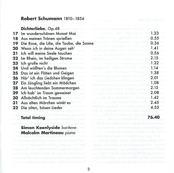 Robert Schumann / Johannes Brahms - Simon Keenlyside, Malcolm Martineau - Dichterliebe / Lieder (CD) (Near Mint (NM or M-)) - Image 5