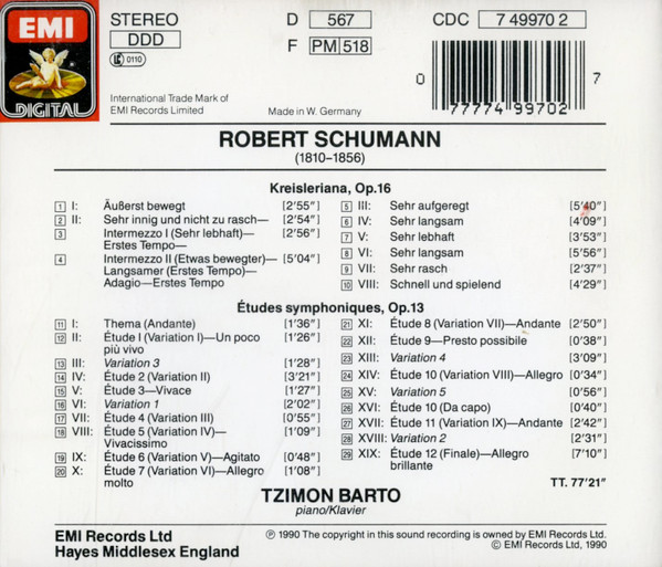 Tzimon Barto, Robert Schumann - Kreisleriana, Op.16 - Études Symphoniques, Op.13 (CD, Album) (Near Mint (NM or M-)) - Image 2