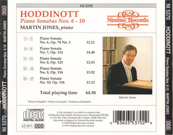 Hoddinott* / Martin Jones (3) - Piano Sonatas 6-10 (CD, Album, Amb) (Near Mint (NM or M-)) - Image 2