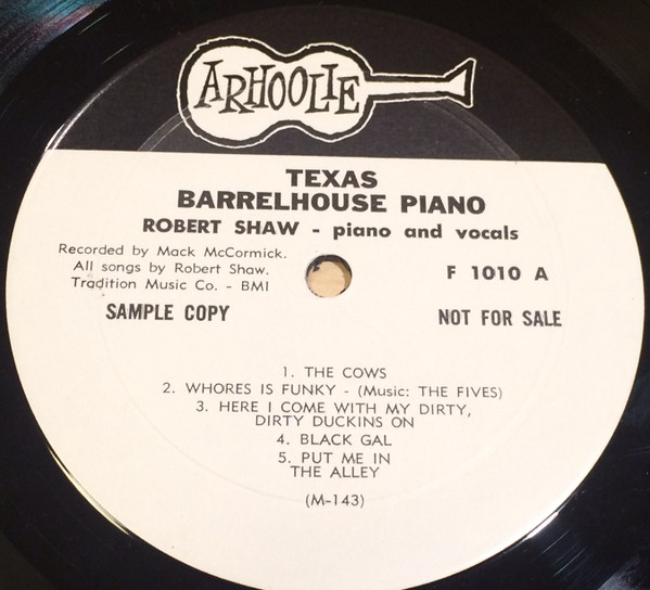 Robert Shaw (5) - Texas Barrelhouse Piano (LP, Promo) (Very Good Plus (VG+)) - Image 2