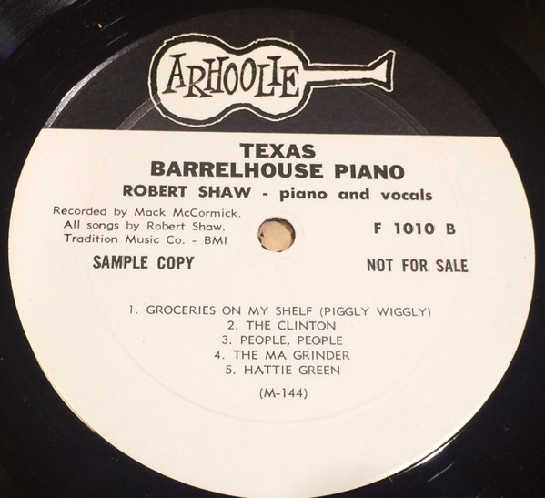 Robert Shaw (5) - Texas Barrelhouse Piano (LP, Promo) (Very Good Plus (VG+)) - Image 3