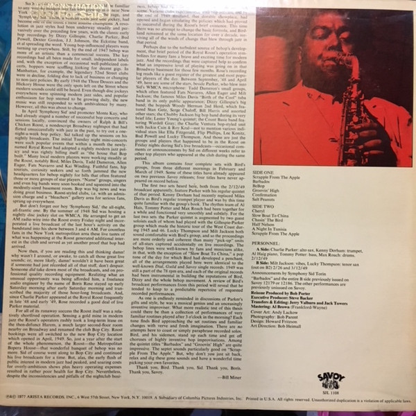Charlie Parker - Bird At The Roost (LP, Mono, Promo) (Very Good Plus (VG+)) - Image 2