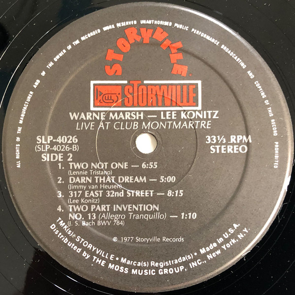 Warne Marsh Lee Konitz Quintet - Live At The Montmartre Club - Jazz Exchange Vol. 2 (LP, Album, RE) (Very Good Plus (VG+)) - Image 4
