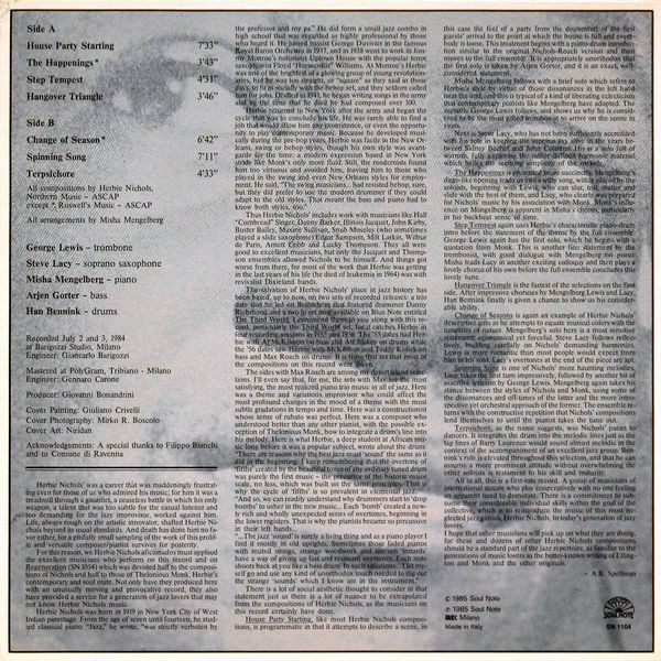 Misha Mengelberg - Steve Lacy - George Lewis - Arjen Gorter - Han Bennink - Change Of Season (Music Of Herbie Nichols) (LP, Album) (Near Mint (NM or M-)) - Image 2