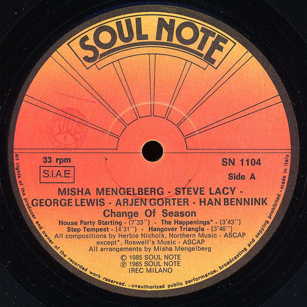 Misha Mengelberg - Steve Lacy - George Lewis - Arjen Gorter - Han Bennink - Change Of Season (Music Of Herbie Nichols) (LP, Album) (Near Mint (NM or M-)) - Image 3