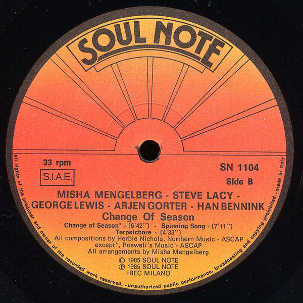 Misha Mengelberg - Steve Lacy - George Lewis - Arjen Gorter - Han Bennink - Change Of Season (Music Of Herbie Nichols) (LP, Album) (Near Mint (NM or M-)) - Image 4