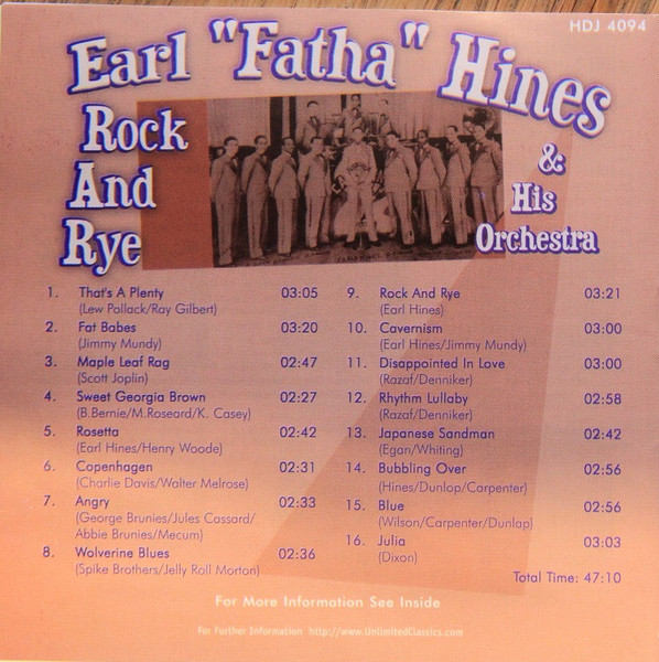 Earl Hines And His Orchestra - Rock And Rye (CD, Album) (Near Mint (NM or M-)) - Image 2