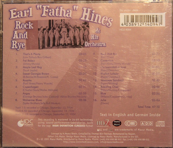 Earl Hines And His Orchestra - Rock And Rye (CD, Album) (Near Mint (NM or M-)) - Image 4