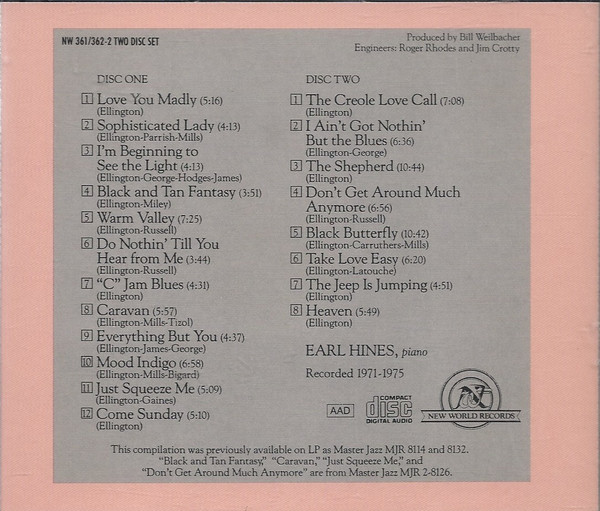 Earl Hines - Earl Hines Plays Duke Ellington (2xCD, Comp, RE) (Near Mint (NM or M-)) - Image 2