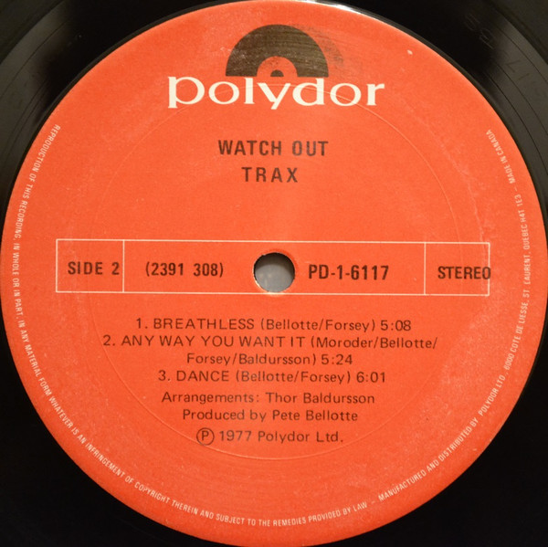 Trax - Watch Out! (LP, Album) (Mint (M)) - Image 4