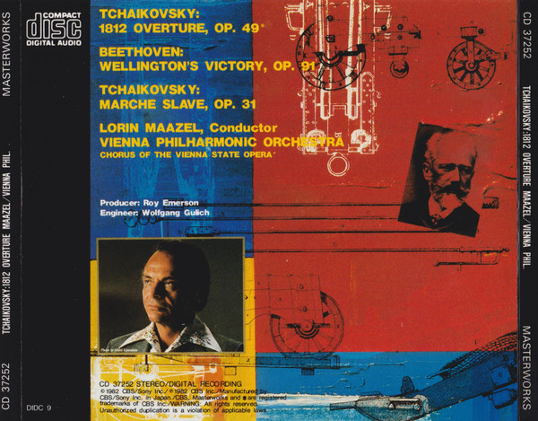 Pyotr Ilyich Tchaikovsky, Ludwig van Beethoven, Lorin Maazel, Wiener Philharmoniker, Wiener Staatsopernchor - 1812 Overture - Marche Slave - Wellington's Victory (CD, Album, Pre) (Near Mint (NM or M-)) - Image 2