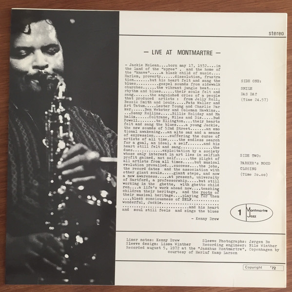 Jackie McLean - Live At Montmartre (LP, Album) (Near Mint (NM or M-)) - Image 2