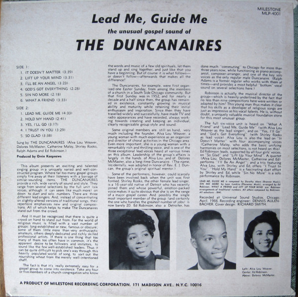 The Duncanaires - Lead Me, Guide Me (LP, Album, Mono) (Very Good (VG)) - Image 2