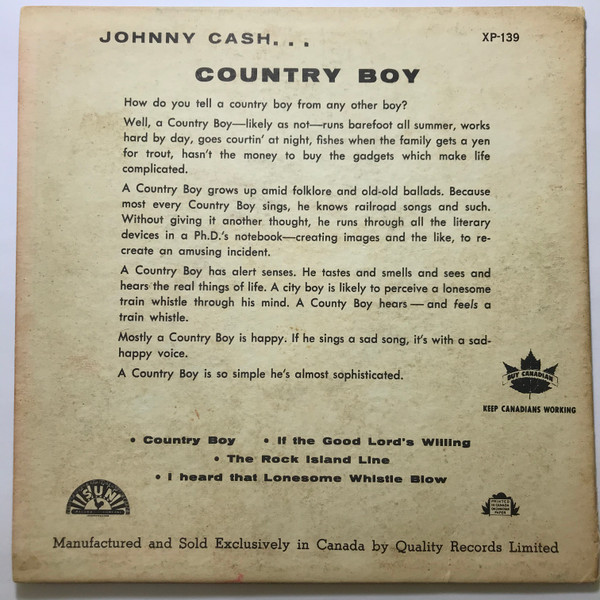 Johnny Cash - Country Boy (7", EP) (Good Plus (G+)) - Image 2