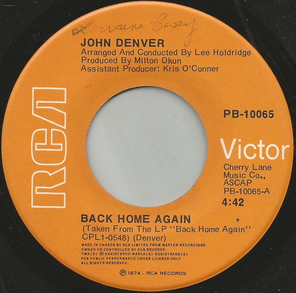 John Denver - Back Home Again (7", Single) (Very Good Plus (VG+))
