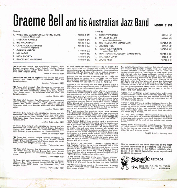 Graeme Bell And His Australian Jazz Band - Graeme Bell And His Australian Jazz Band (LP, Comp) (Very Good Plus (VG+)) - Image 2