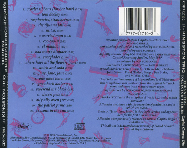 Kingston Trio - The Capitol Collector's Series (CD, Comp, Mono) (Near Mint (NM or M-)) - Image 2