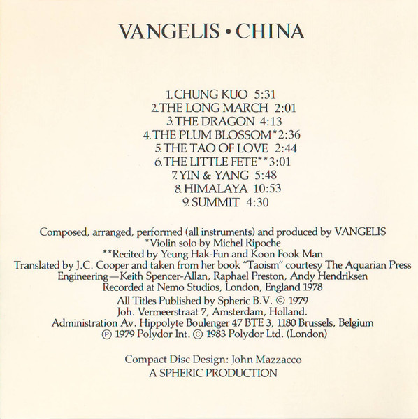 Vangelis - China = 中國 (CD, Album, RE) (Near Mint (NM or M-)) - Image 5