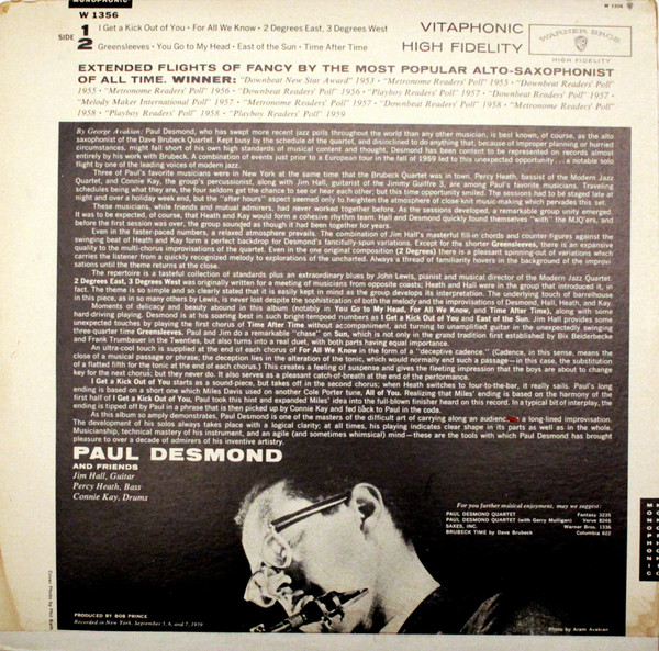 Paul Desmond - "First Place Again" Playboy (LP, Mono) (Good Plus (G+)) - Image 2