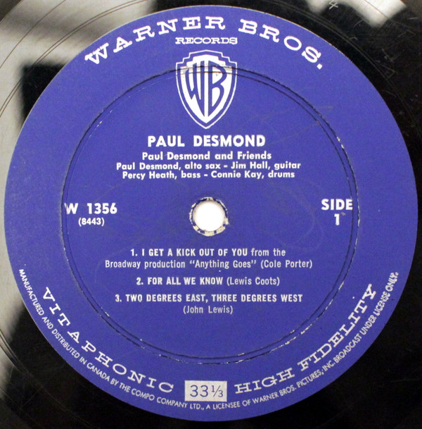 Paul Desmond - "First Place Again" Playboy (LP, Mono) (Good Plus (G+)) - Image 3