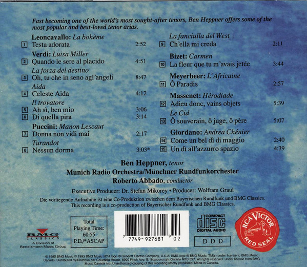 Ben Heppner, Munich Radio Orchestra*, Roberto Abbado - Great Tenor Arias (CD, Album, Club, RE) (Near Mint (NM or M-)) - Image 2