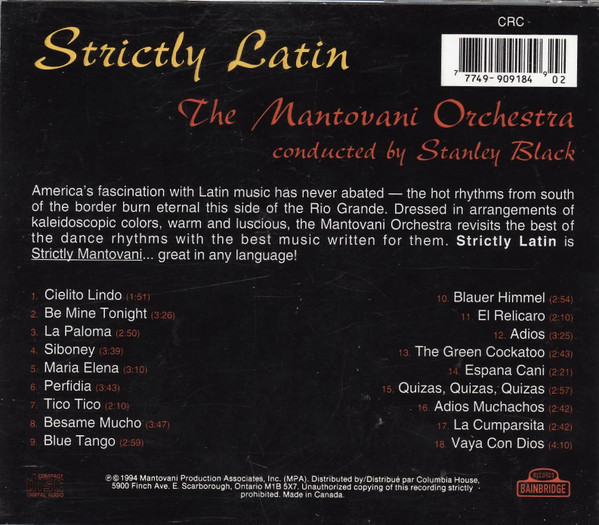Mantovani And His Orchestra - Strictly Latin (CD, Club, RE) (Near Mint (NM or M-)) - Image 2