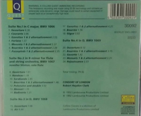 Bach*, Consort Of London, Robert Haydon Clark - The Orchestral Suites (CD) (Near Mint (NM or M-)) - Image 3