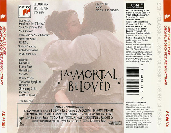 Ludwig Van Beethoven / Georg Solti, Emanuel Ax, Pamela Frank, Gidon Kremer, Yo-Yo Ma, Murray Perahia, London Symphony Orchestra - Immortal Beloved (Original Motion Picture Soundtrack) (CD) (Near Mint (NM or M-)) - Image 2