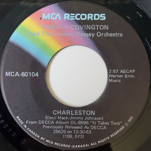 Warren Covington And Tommy Dorsey And His Orchestra - The Bunny Hop / Charleston (7", Single, RE) (Very Good Plus (VG+)) - Image 2