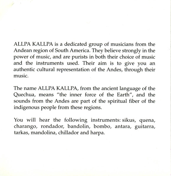 Allpa Kallpa - Traditional Music of the Andes Vol. 3 (CD, Album) (Near Mint (NM or M-)) - Image 4