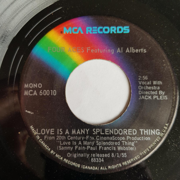 The Four Aces - Tell Me Why / Love Is A Many Splendored Thing (7", Single, Mono) (Very Good Plus (VG+)) - Image 2