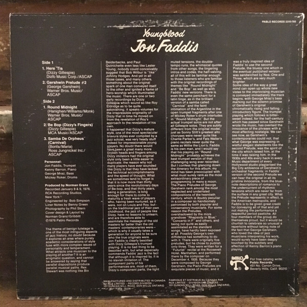 Jon Faddis - Youngblood (LP, Album) (Very Good Plus (VG+)) - Image 2