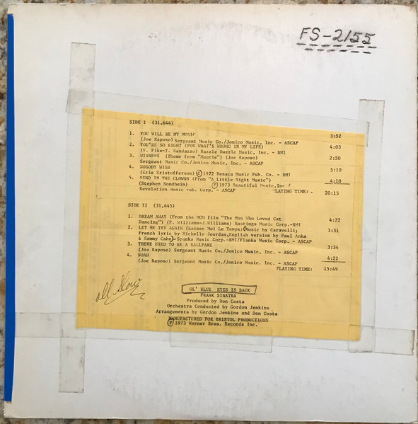 Frank Sinatra - Ol' Blue Eyes Is Back (LP, Album, TP) (Very Good Plus (VG+)) - Image 2