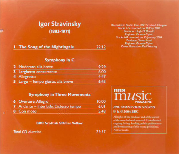 Igor Stravinsky / BBC Scottish Symphony Orchestra, Ilan Volkov - The Song Of The Nightingale / Symphony In C / Symphony In Three Movements (CD, Album) (Mint (M)) - Image 2